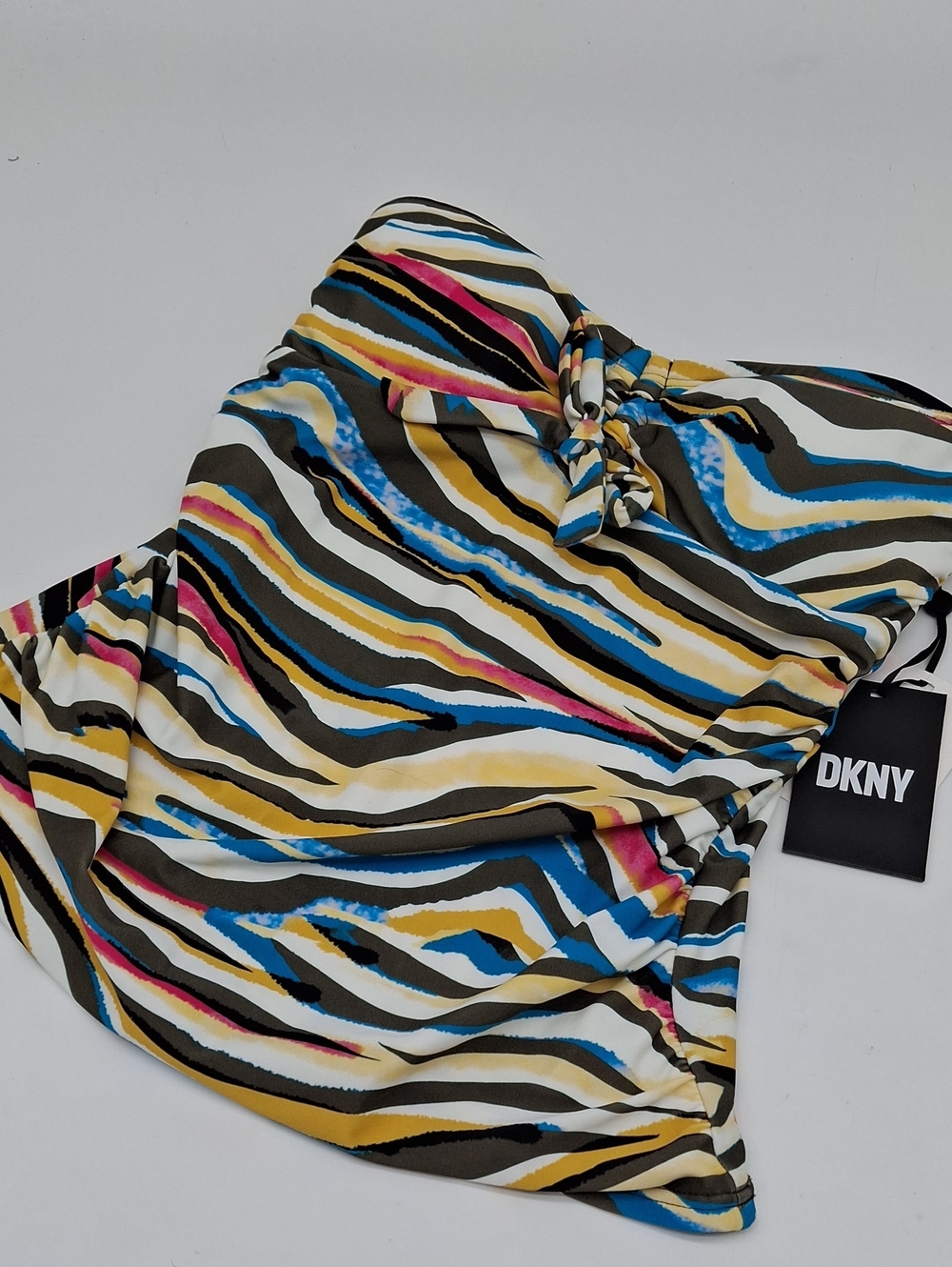 DKNY Watercolor Zebra Bandeau Tankini Top Moss Green XS